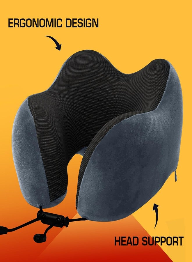 Billebon Premium Memory Foam Travel Neck Pillow Combo with Soft Eye Mask, Carry Bag and Ear Plugs (Grey) - Standard - Image 5